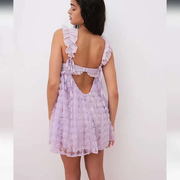 NWT FOR LOVE & LEMONS Lavender Purple Poppy Mini Dress Medium - Picture 3 of 5